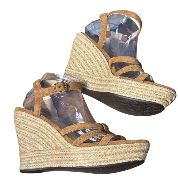 UGG Womens Suede Espadrille Wedge Sandals With Adjustable Ankle Strap Size 10 - Picture 2 of 9